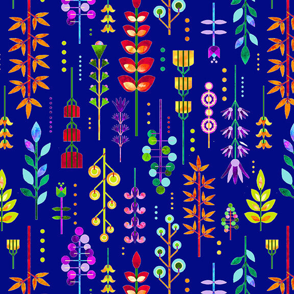 Geofetti II Geo Floral Garden Royal Blue Multi Art Loft Studio E Cotton Fabric