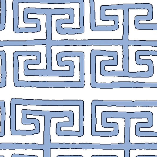 Geometric Greek Keys Blue on White Springs Creative Cotton Fabric