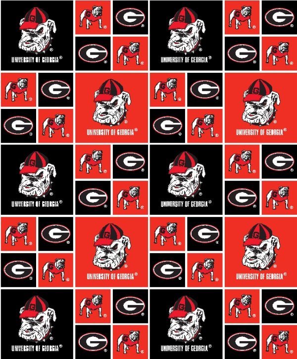 Georgia Bulldogs NCAA College Box Collegiate 43 inches wide 100% Cotton Fabric GA-020