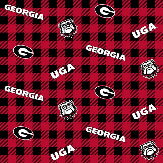 Georgia Bulldogs NCAA College Buffalo Plaid Sykel Cotton Fabric GA-1207