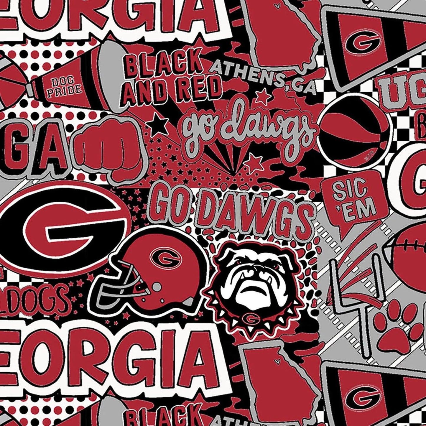 Georgia Bulldogs NCAA College Pop Art Graffiti Sykel Cotton Fabric GA-1165