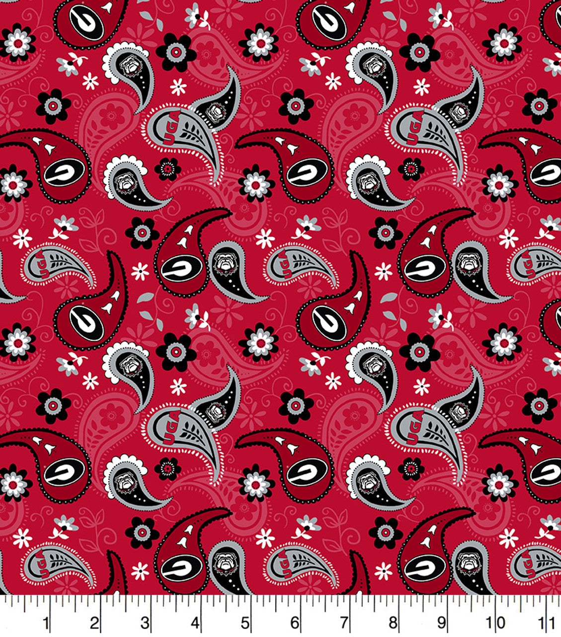 Georgia Bulldog NCAA College New Bandana Paisley Sykel Cotton Fabric SYK-GA-1200
