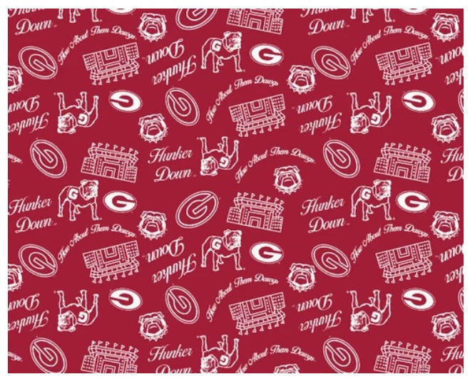 Georgia Bulldogs NCAA College Mini Stadium Logo Sykel Enterprises Cotton Fabric GA-1389