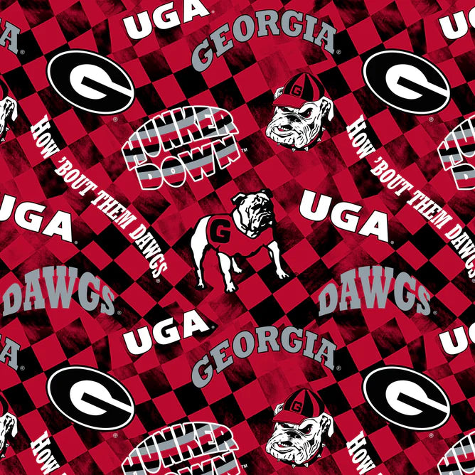 Georgia Bulldogs NCAA College Check Allover Sykel Cotton Fabric SYK-GA-1370