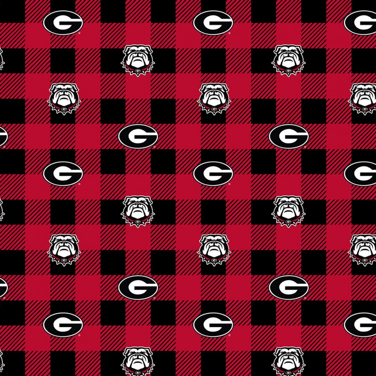 Georgia Bulldogs NCAA College UGA Buffalo Plaid Sykel 58" FLEECE fabric
