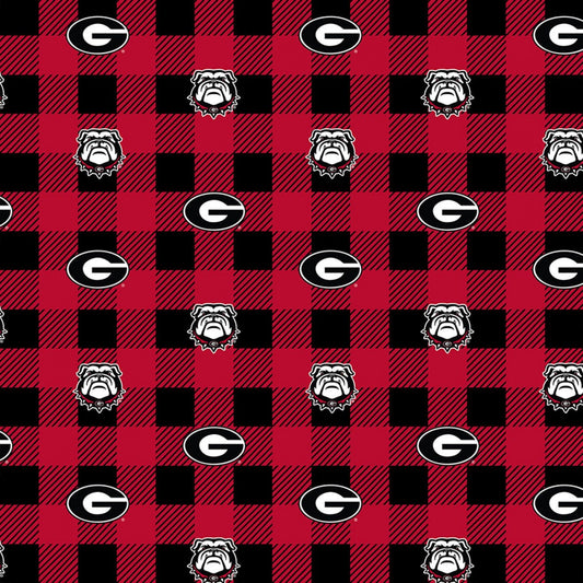 Georgia Bulldogs NCAA College UGA Buffalo Plaid Sykel 58" FLEECE fabric