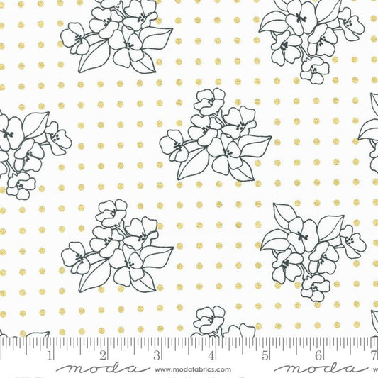 Gilded Florals Dot Paper White Gold Metallic Alli K Moda Cotton Fabric