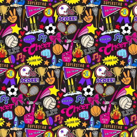 Girl Sports Player Corey Paige Print Concepts Cotton Fabric PC-10301-Black