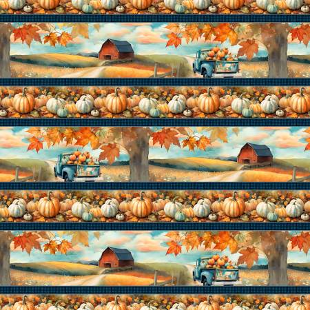 Glorious Fall Border Stripe Multi Nancy Mink Wilmington Prints Cotton Fabric WP-1665-33907-482