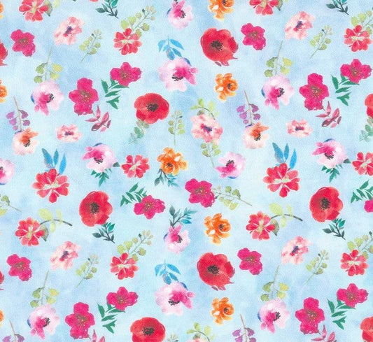 Glorious Garden Small Floral Light Blue Kathleen Winslow Gardner In the Beginning Fabrics Cotton Fabric ITB-4GAR-1