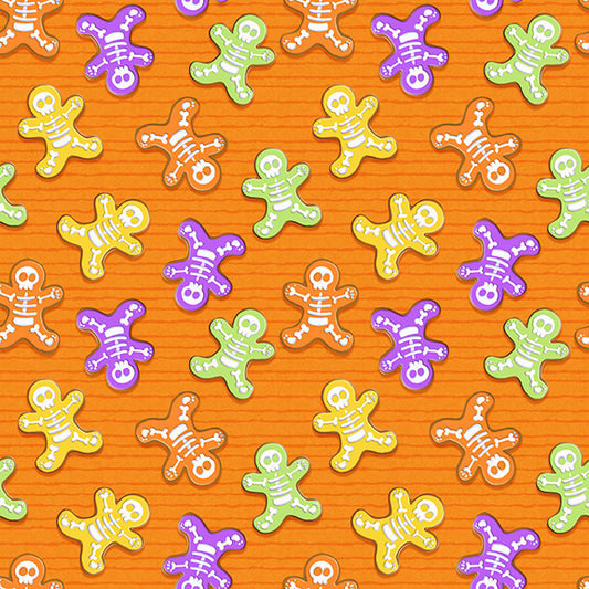 Glow Ghosts Skeleton Bones Orange Shelly Comiskey Henry Glass Cotton Fabric