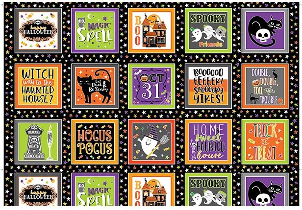 Glow-O-Ween Boxes Panel 24” Black Glow the Dark Kanvas Studio Benartex Cotton Fabric