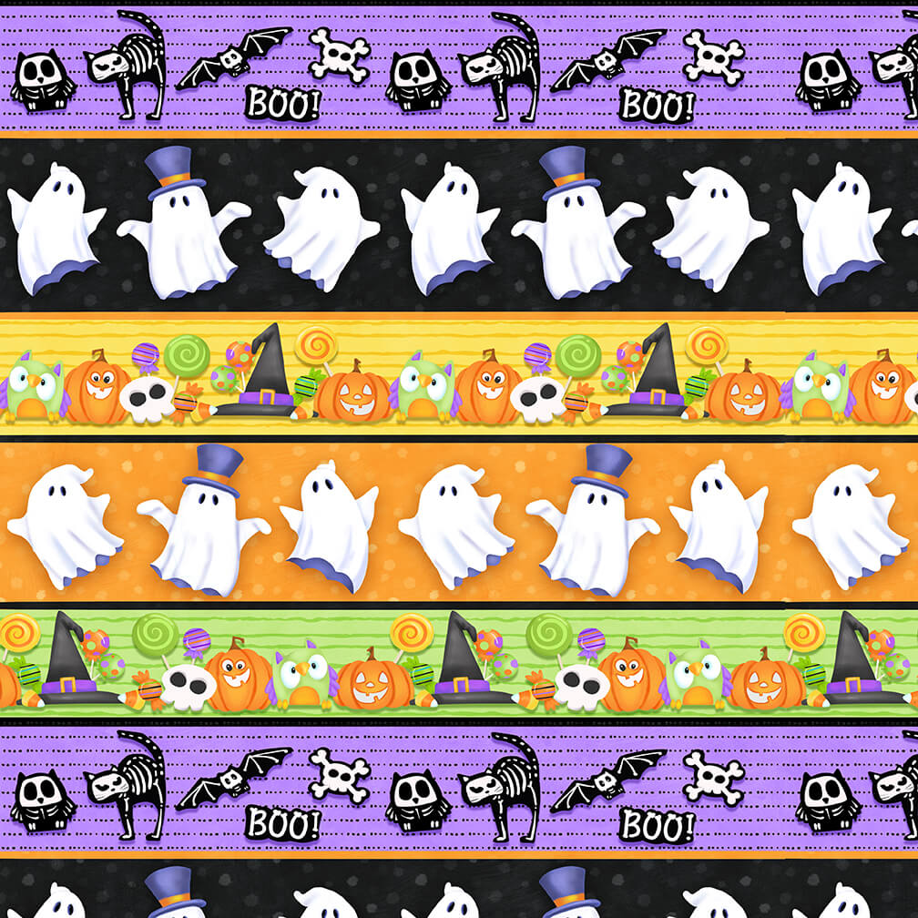 Glow Ghosts Novelty Border Stripe Shelly Comiskey Henry Glass Cotton Fabric
