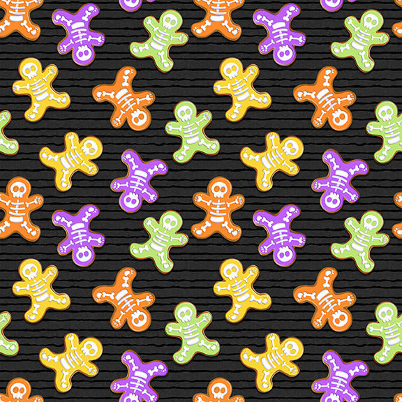 Glow Ghosts Skeleton Bones Black Shelly Comiskey HenryGlass Cotton Fabric