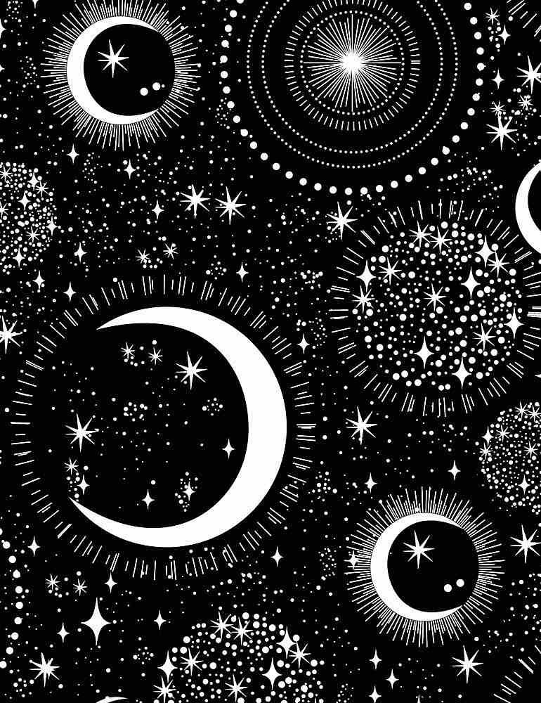 Glow in the Dark Glowing Moons and Stars Black Timeless Treasures Cotton Fabric TT-CG7431-Black