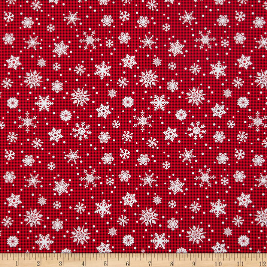 Gnome the Holidays Snowflake Check Red Timeless Treasures Cotton Fabric TT-C1367-Red