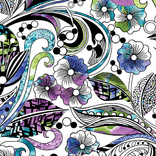 Go with the Flow Floral White Multi Ann Lauer Benartex Quilting Fabric BE-16741-09