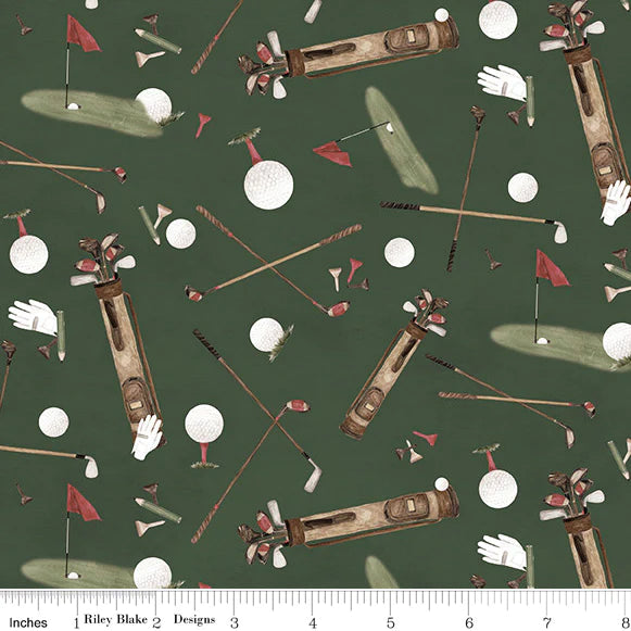Golf Days Main Hunter Green Tara Reed Riley Blake Designs Cotton fabric | US Fabric Shop
