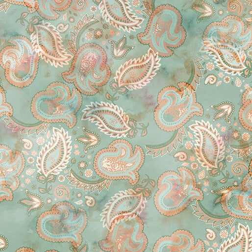 Gone Country Paisley Seafoam Green Nicole Decamp Benartex Cotton Fabric BE-14804-83