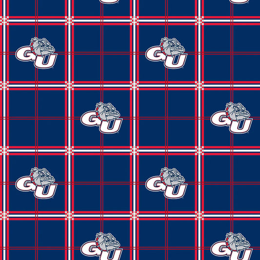 Gonzaga University Bulldogs NCAA College Plaid FLANNEL Blue Sykel Cotton Fabric GONZ-023
