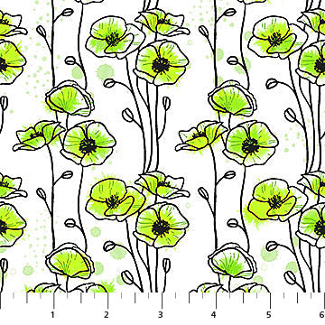 Good Together Floating Poppies Green Patrick Lose Northcott Cotton Fabric NC-10701-10