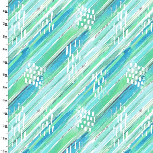 Good Vibes Diagonal Stripe Turquoise Courtney Morgenstern 3 Wishes Cotton Fabric