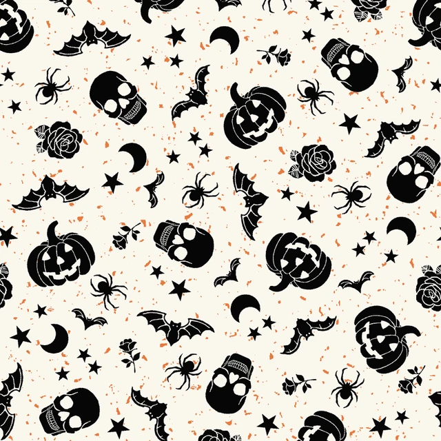 Goth Gardens Floating Pumpkins and Skulls White Maywood Studio Cotton Fabric MS-MAS10852-W