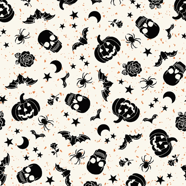 Goth Gardens Floating Pumpkins and Skulls White Maywood Studio Cotton Fabric MS-MAS10852-W | US Fabric Shop