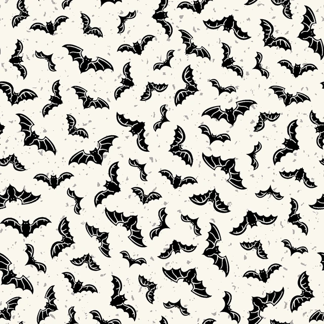 Goth Gardens Flying Bats White Maywood Studio Cotton Fabric MS-MAS10854-W