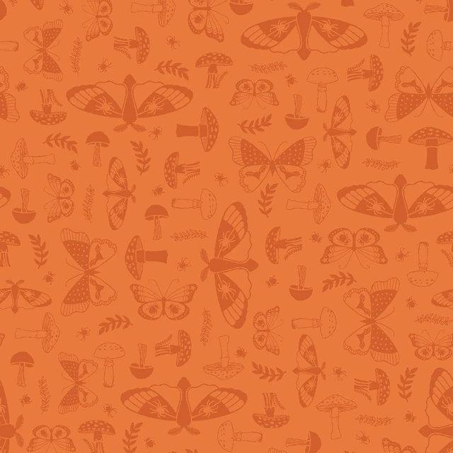 Goth Gardens Moths and Mushrooms Orange Maywood Studio Cotton Fabric MS-MAS10853-O | US Fabric Shop