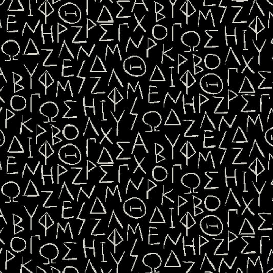Greek Alphabet Scientific Symbols White Black Ink Letters Inkwell Windham Cotton Fabric WF-51207-1