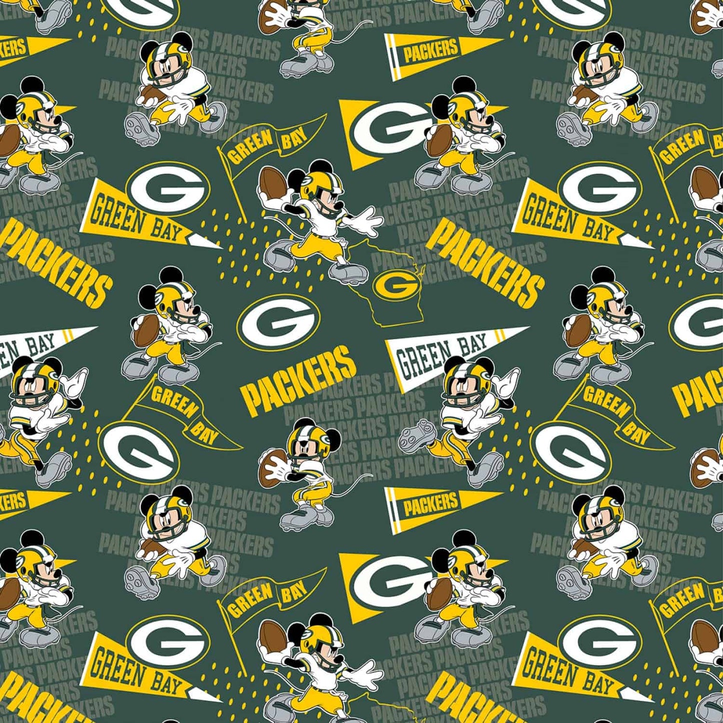 Green Bay Packers NFL Football Disney Mickey Mouse Fabric Traditions Cotton Fabric NFL-70394D
