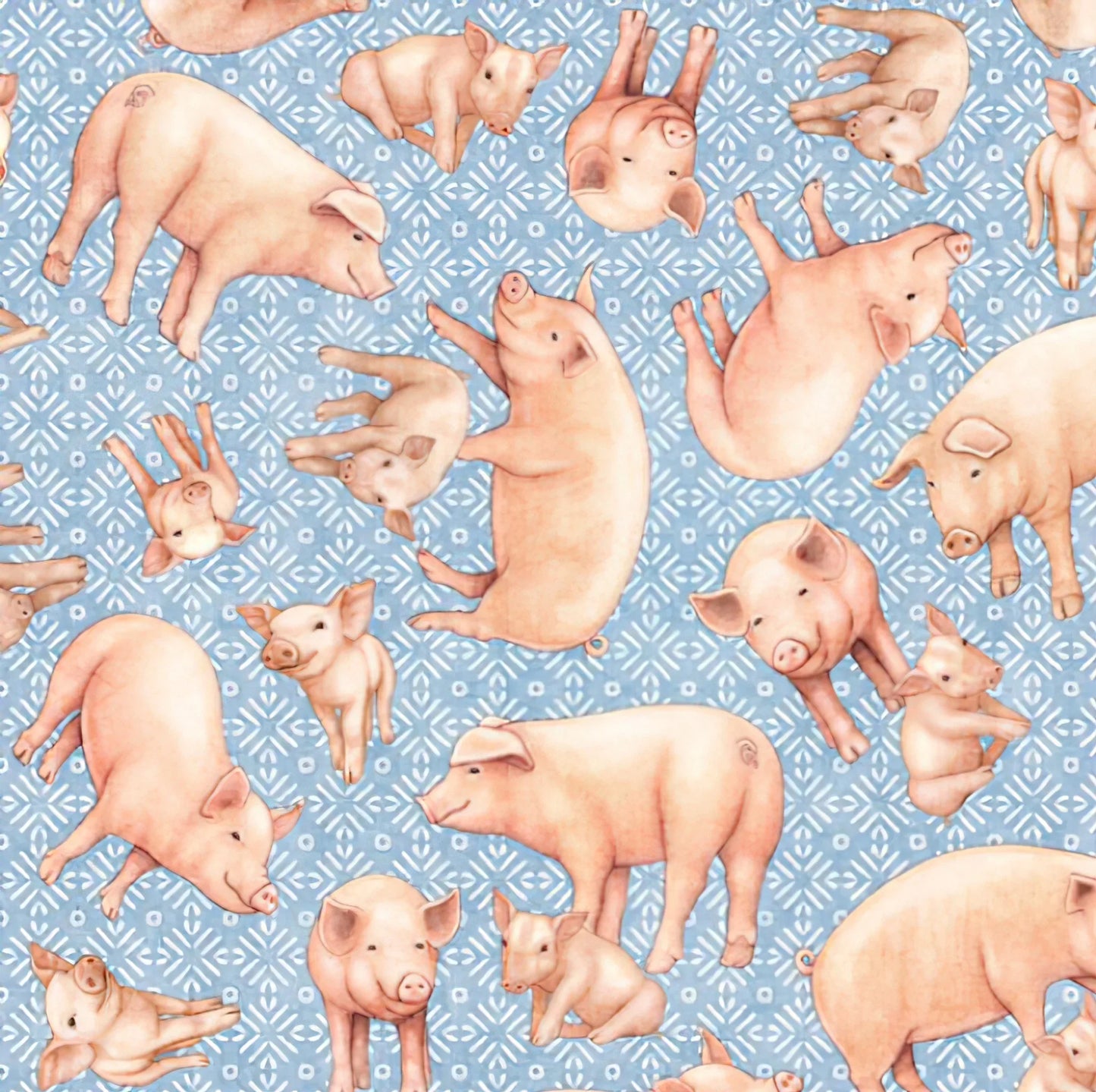 Greener Pastures Tossed Pig Blue Quilting Treasures Cotton Fabric