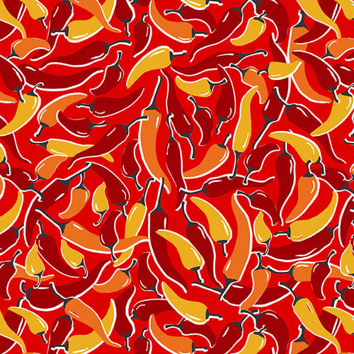 Grill & Chill Tossed Peppers Red Emily Dumas Henry Glass Cotton Fabric  HG-1214-88