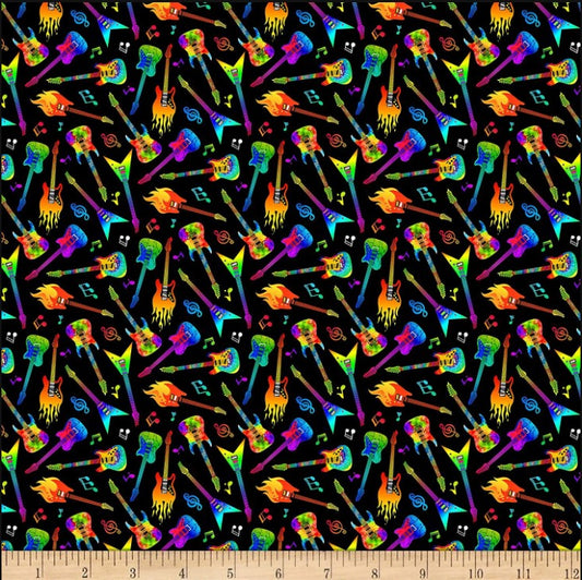 Guitars Mini Electric Guitars Black Gail Cadden Timeless Treasures Cotton Fabric TT-CD8903-Black