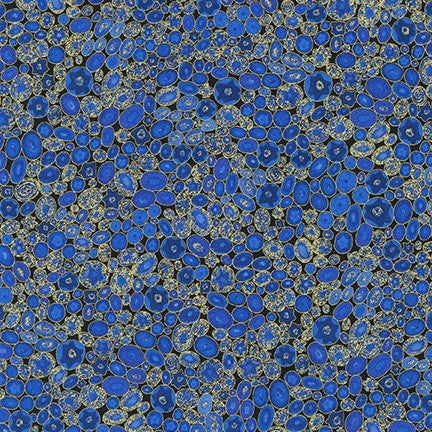 Gustav Klimt Gems Sapphire Blue Metallic Robert Kaufman Cotton Fabric RK-SRKM-17183-74