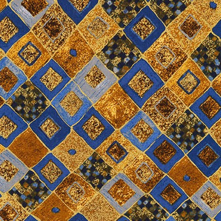 Gustav Klimt Diamond Cobalt Metallic Robert Kaufman Cotton Fabric RK-SRKM-17184-72