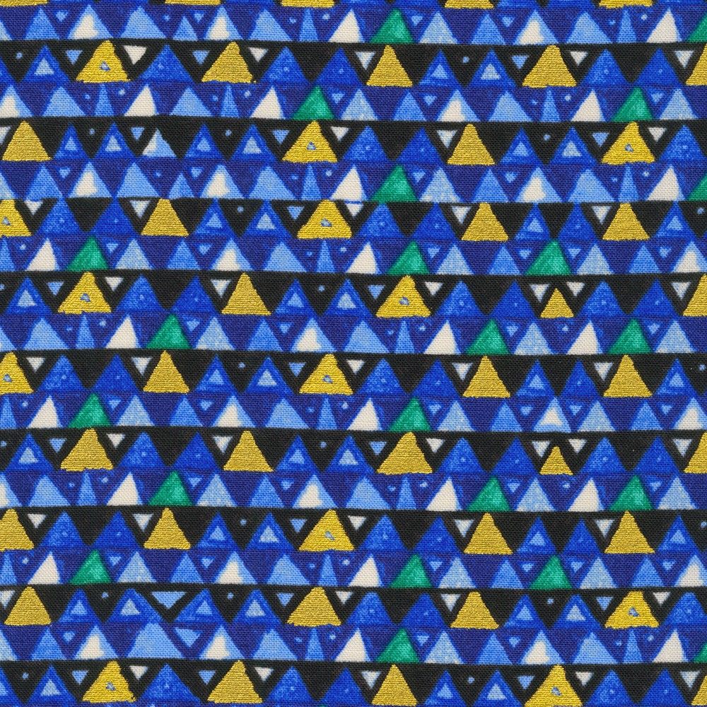 Gustav Klimt Triangles Sapphire Blue Metallic Robert Kaufman Cotton Fabric RK-SRKM-21352-74