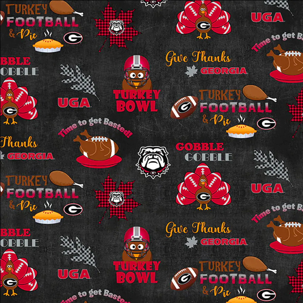 Georgia Bulldogs NCAA College Thanksgiving Turkey Bowl Sykel Cotton Fabric GA-1222