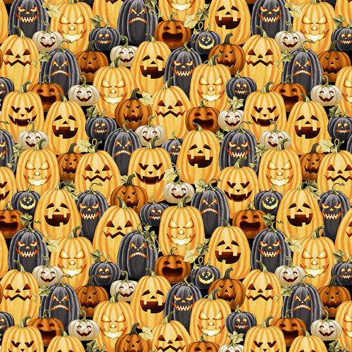 Halloween Ball Jack-O-Lantern Packed Orange Color Principle Henry Glass Cotton Fabric HG-3046-35
