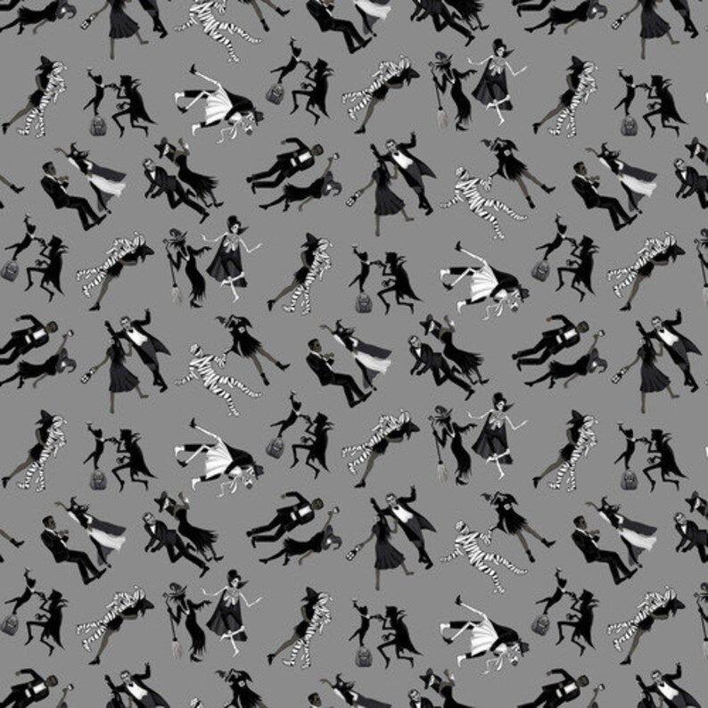 Halloween Ball Scary Silhouettes Charcoal Color Principle Henry Glass Cotton Fabric HG-3051-95