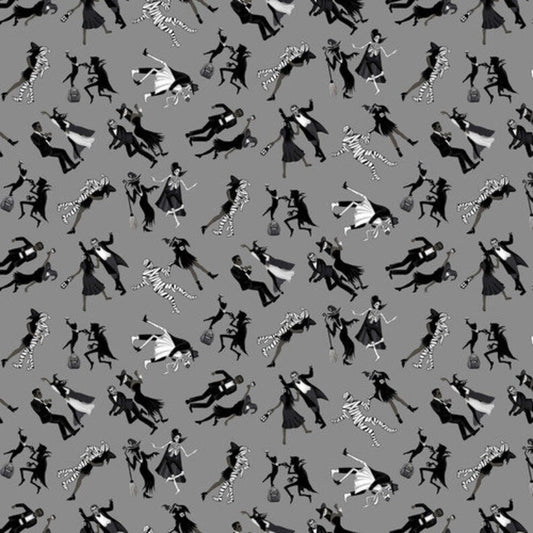 Halloween Ball Scary Silhouettes Charcoal Color Principle Henry Glass Cotton Fabric HG-3051-95