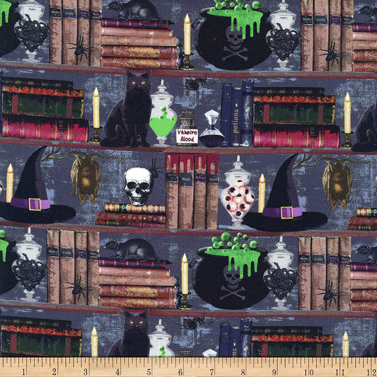 One of A Kind Halloween Selfie Black Cat Witch Hat Whistler Studio Windham Cotton Fabric WF-52518D-2