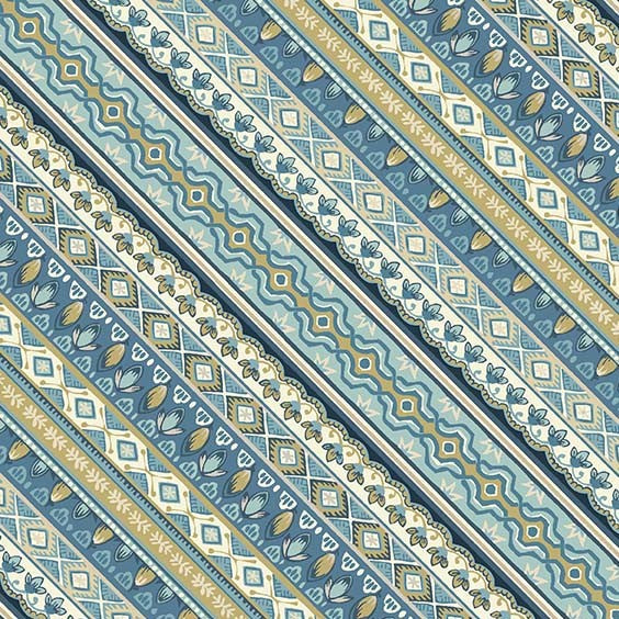 Hampton Court Chelsea Stripe Geo Blue Michael Miller Cotton Fabric