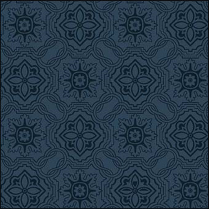 Hampton Court Mosaic Silhouette Tonal Nite Blue Michael Miller Cotton Fabric