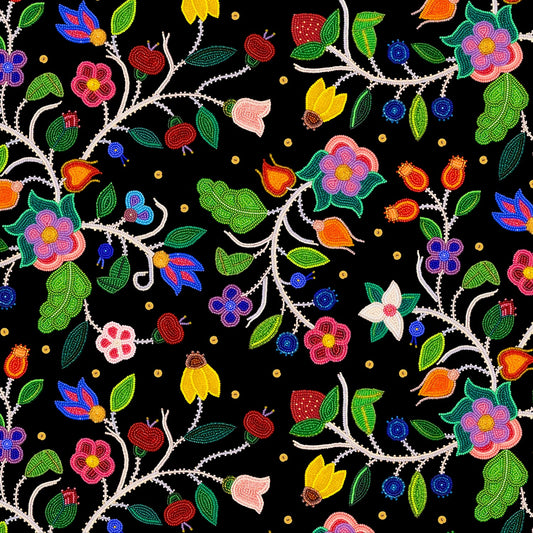 Hand Beaded Floral Black Spring Majesty Jessica Leigh Gokey Elizabeth's Studio Cotton Fabric ES-35000-Black