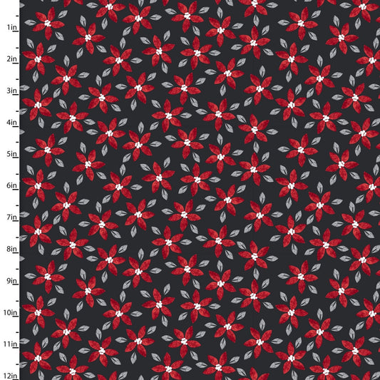 Hanging My Gnomies Poinsettias Black Beth Albert 3 Wishes Cotton Fabric