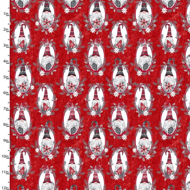 Hanging My Gnomies Ornaments Red Beth Albert 3 Wishes Cotton Fabric