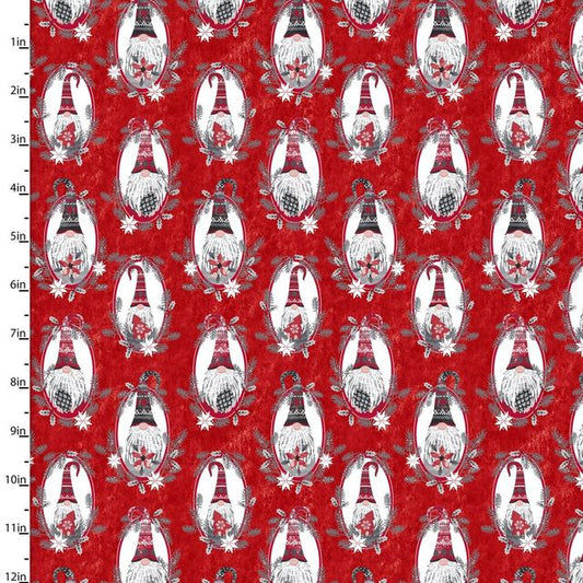 Hanging My Gnomies Ornaments Red Beth Albert 3 Wishes Cotton Fabric