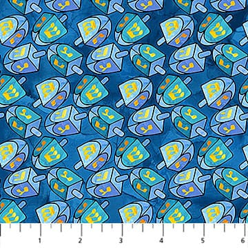 Hanukkah Lights Dreidels Light Blue Multi Deborah Edwards & Elena Belokrinitski Northcott Fabrics Cotton Fabric NC-DP28984-44 | US Fabric Shop